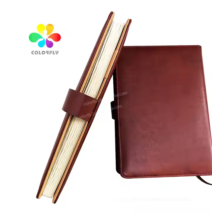 Colorfly brown leather notebook with brass coded lock - executive office accessory