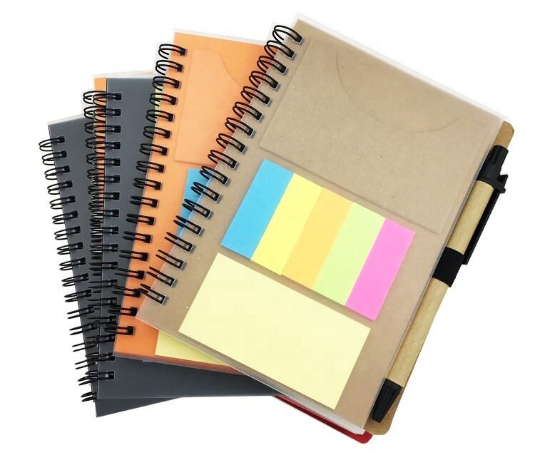 Custom note pad with attached pen - Colorfly A6 spiral design