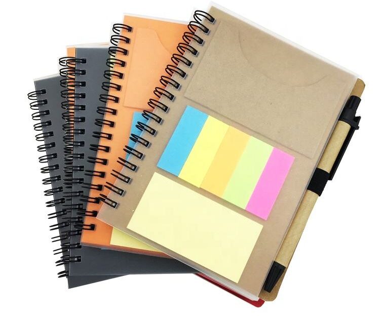 Custom spiral memo pads with personalized sticky notes and company logo printing for office use