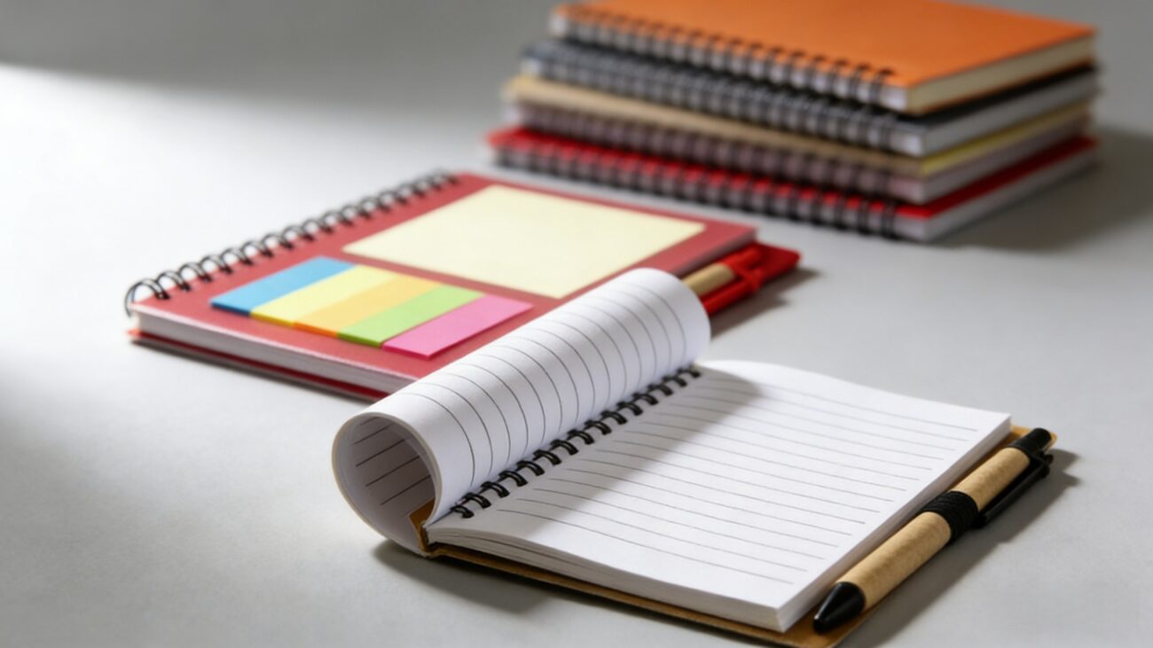 Close-up of Premium Custom Note Pad with Branded Pen and Thick Paper