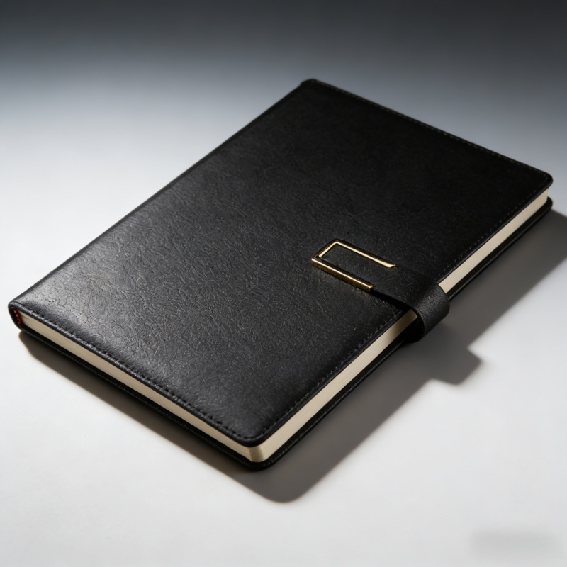Open custom embossed notebook on a desk, showcasing writing pages for corporate gifting and team culture.