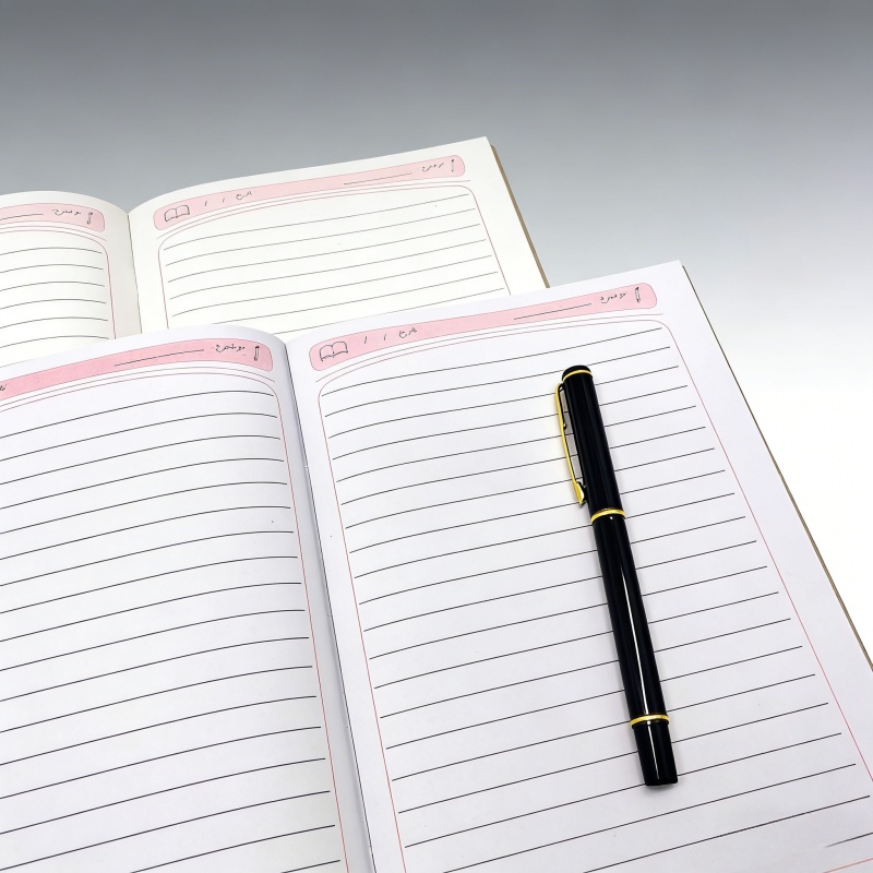 Colorfly French line binding notebook opened flat showing clean white pages and durable stitching along the spine