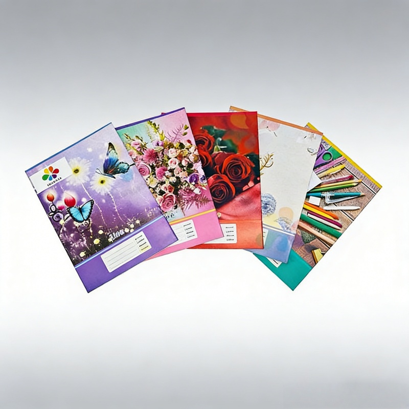 French line binding exercise books from Colorfly in A5 and A4 size, stacked neatly on a classroom desk