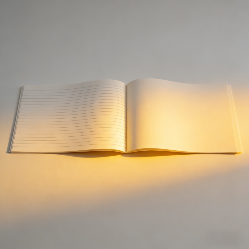 Saddle stitched notebook opened flat showing clean pages and durable staples from Colorfly