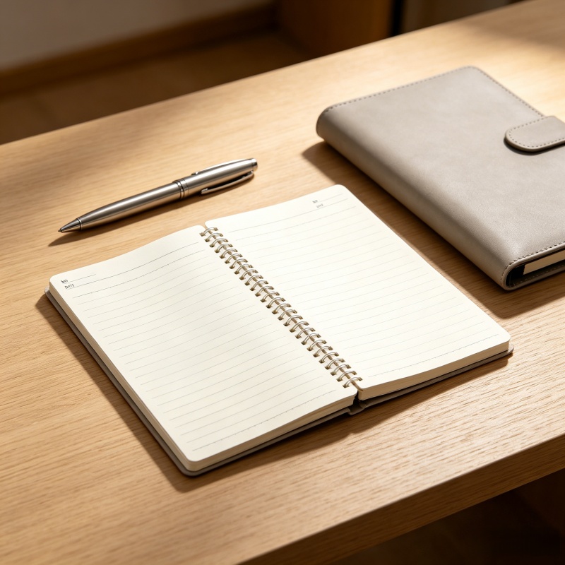 Open Colorfly custom spiral notebook showing silver wire-o binding and a mix of blank and lined pages, with handwritten notes and a sketched diagram