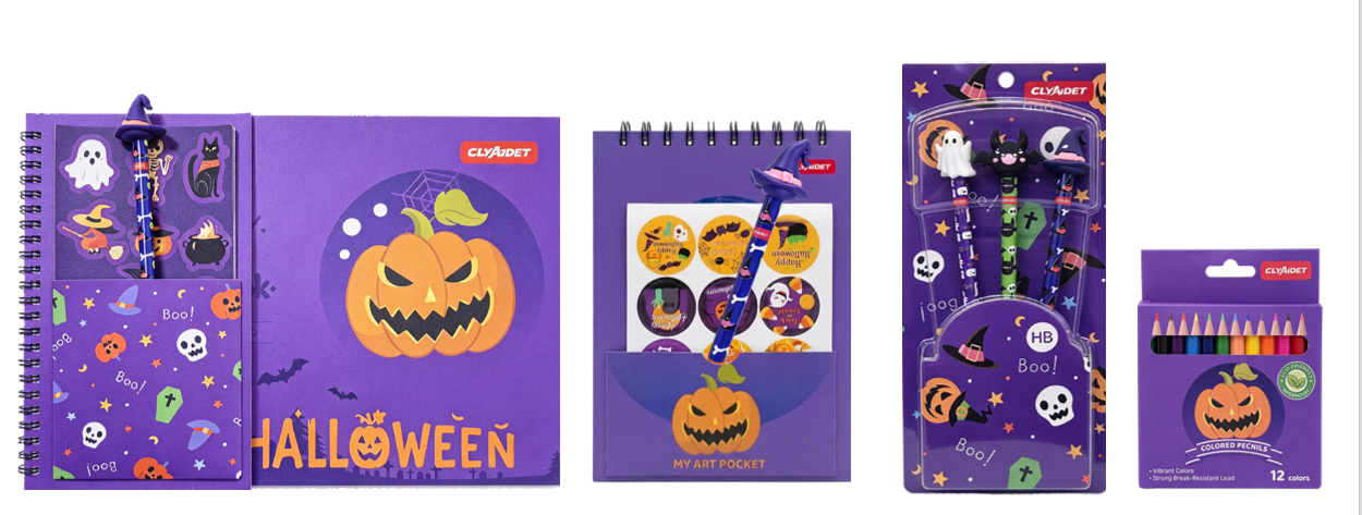 Halloween Stationery Set for Kids with Notebook, Pens and Colored Pencils